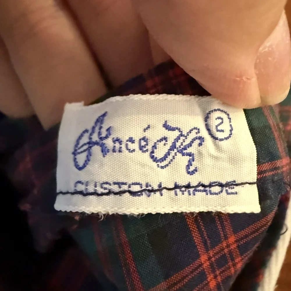 Vintage Ance K Dress Custom Made Girls Size 2  Blue Red Tartan Plaid Collar Y2K
